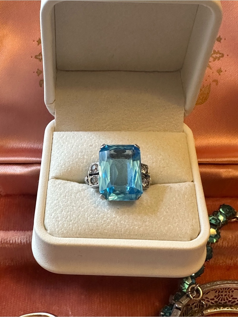 💎 1930-40s Uncas Cocktail Ring - Blue Topaz, Blue Spinel, or Aquamarine Glass